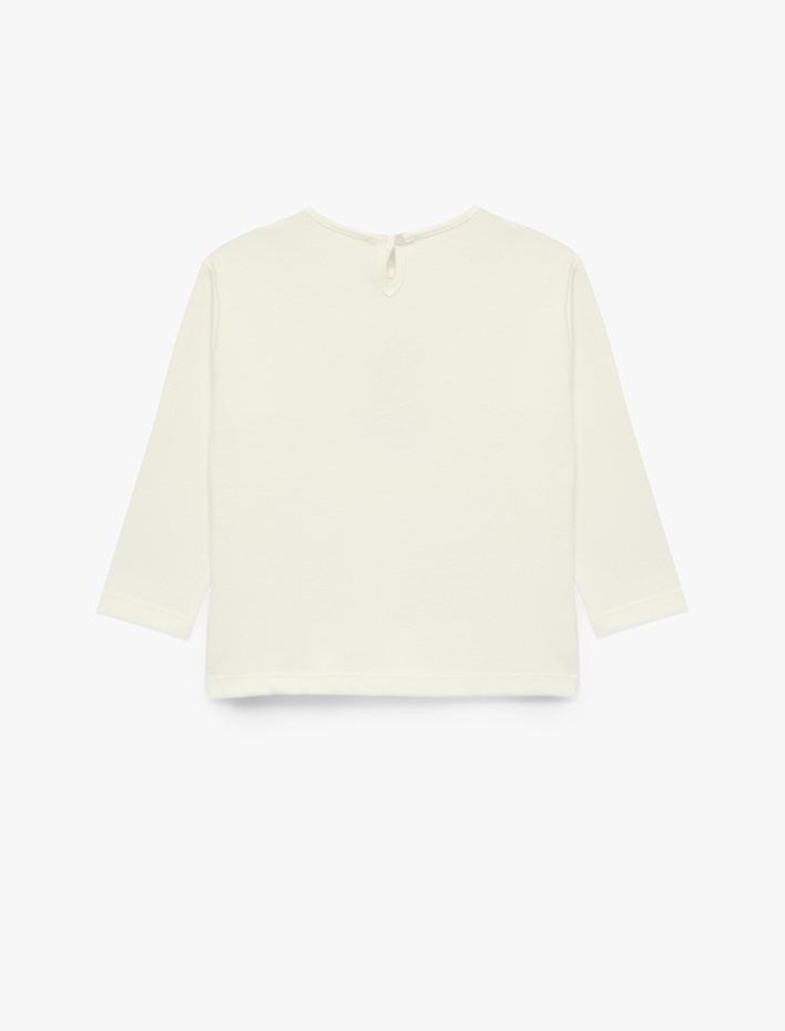 Kız Bebek Geyik İşlemeli Regular Fit Bisiklet Yaka Uzun Kollu Sweatshirt