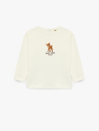 Geyik İşlemeli Regular Fit Bisiklet Yaka Uzun Kollu Sweatshirt