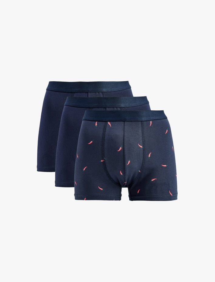  Pamuklu Rahat Kalıp Desenli 3’lü Boxer Seti