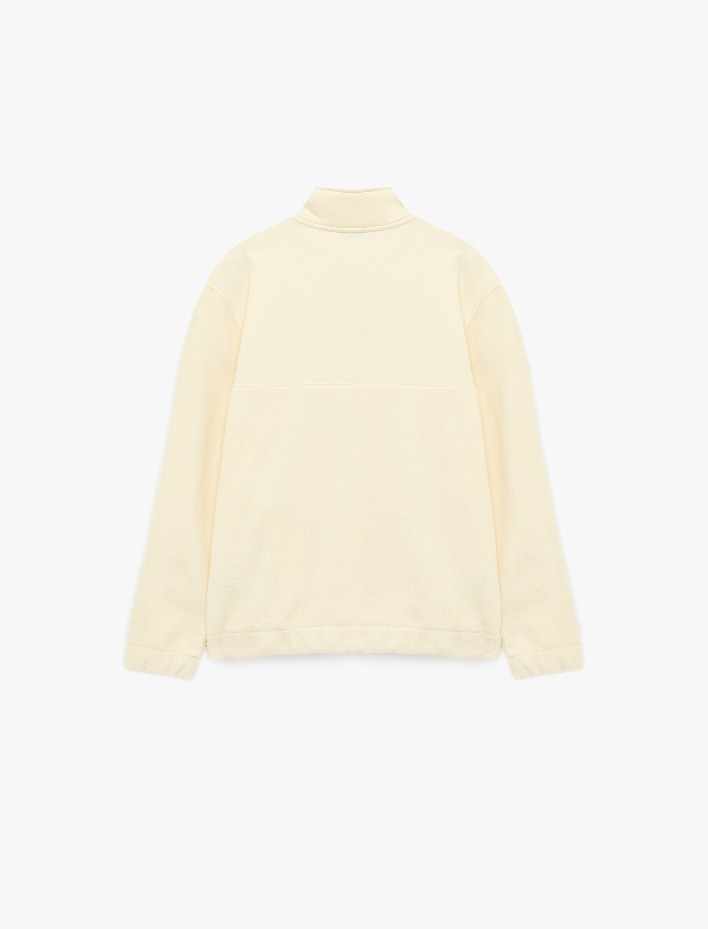   Uzun Kollu Kumaş Detaylı Yarım Fermuarlı Polar Sweatshirt