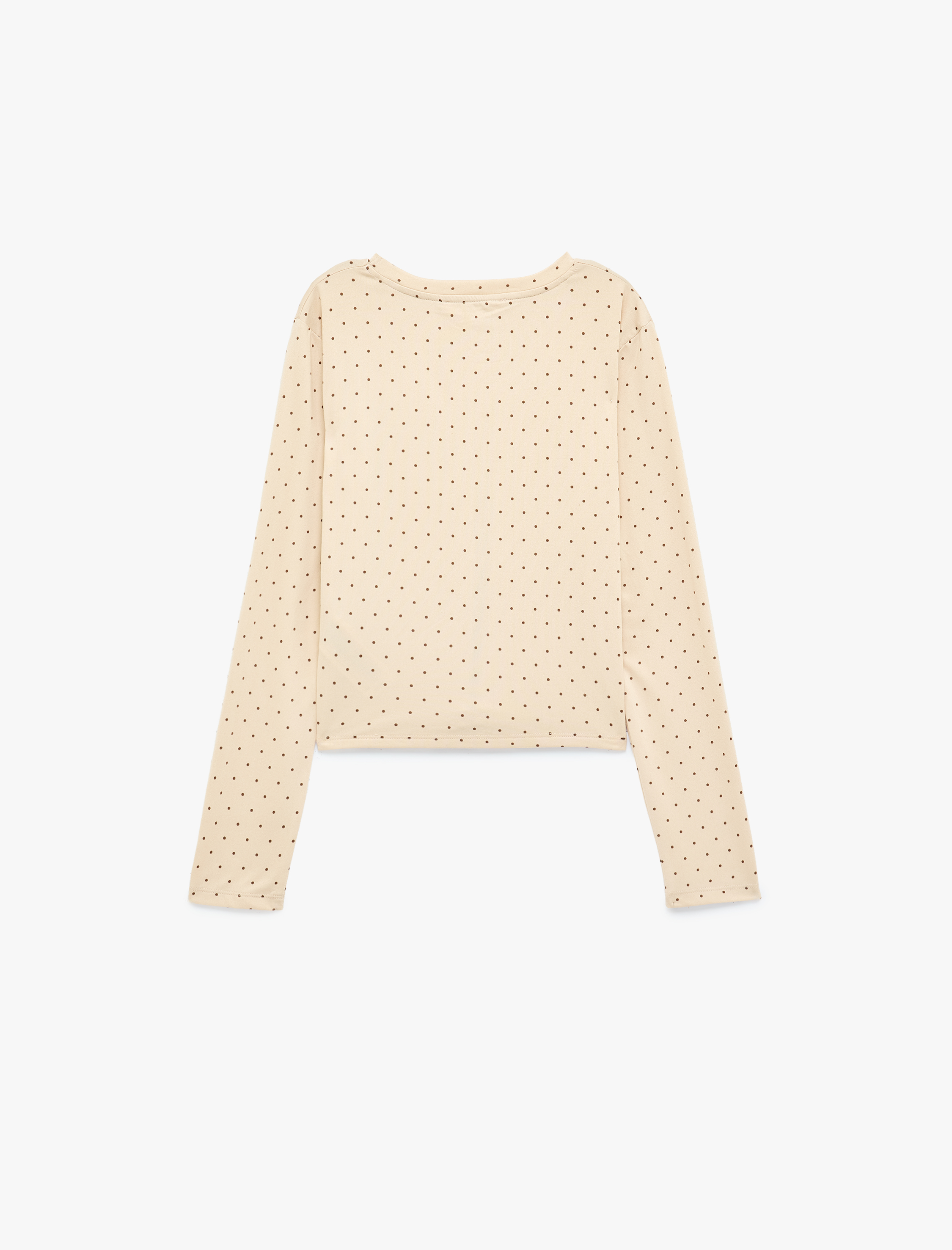   Rahat Kalıp Uzun Kollu Bisiklet Yaka Puantiyeli Crop Pijama Üstü