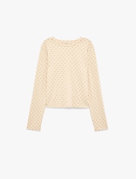 Rahat Kalıp Uzun Kollu Bisiklet Yaka Puantiyeli Crop Pijama Üstü