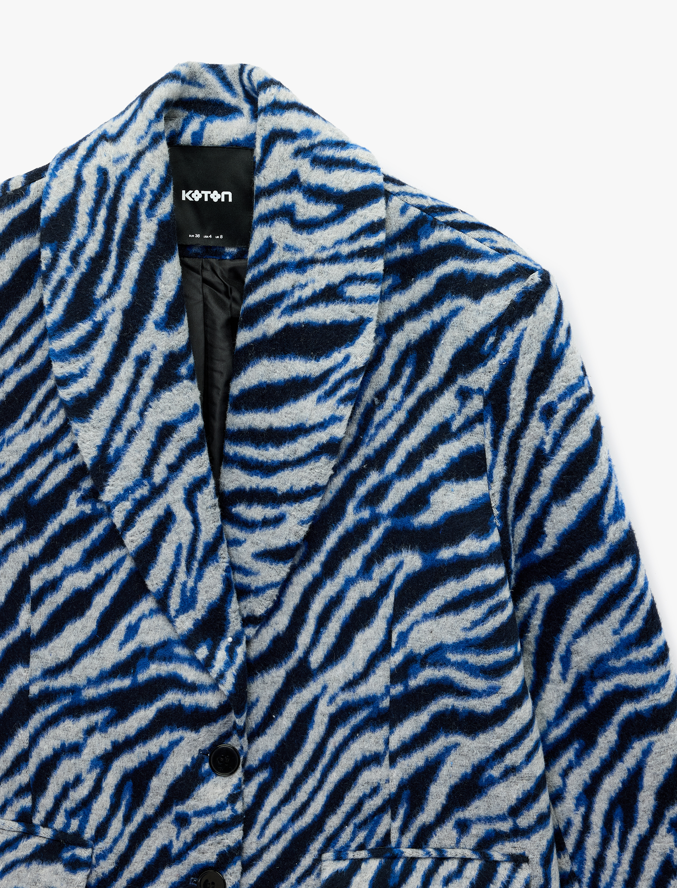   Koton X Sibil Çetinkaya - Uzun Kollu Yün Karışımlı Zebra Desenli Ceket