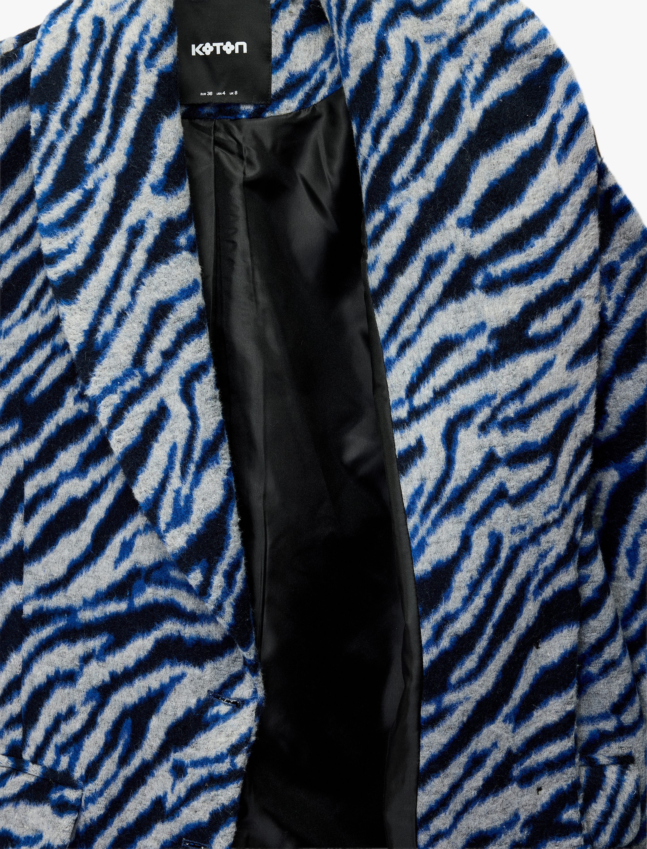   Koton X Sibil Çetinkaya - Uzun Kollu Yün Karışımlı Zebra Desenli Ceket