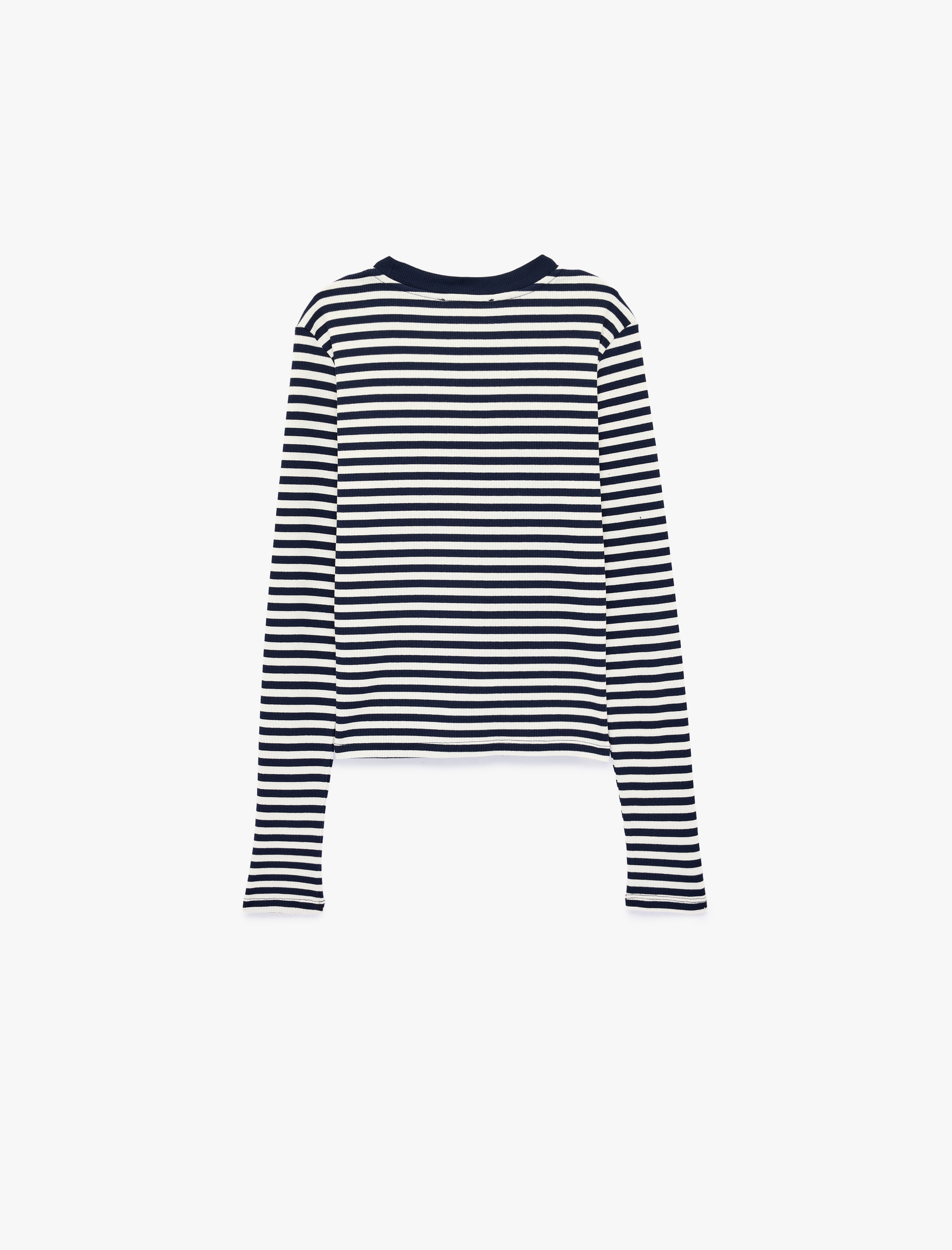   Pamuklu Slim Fit Bisiklet Yaka Uzun Kollu Çizgili Tişört