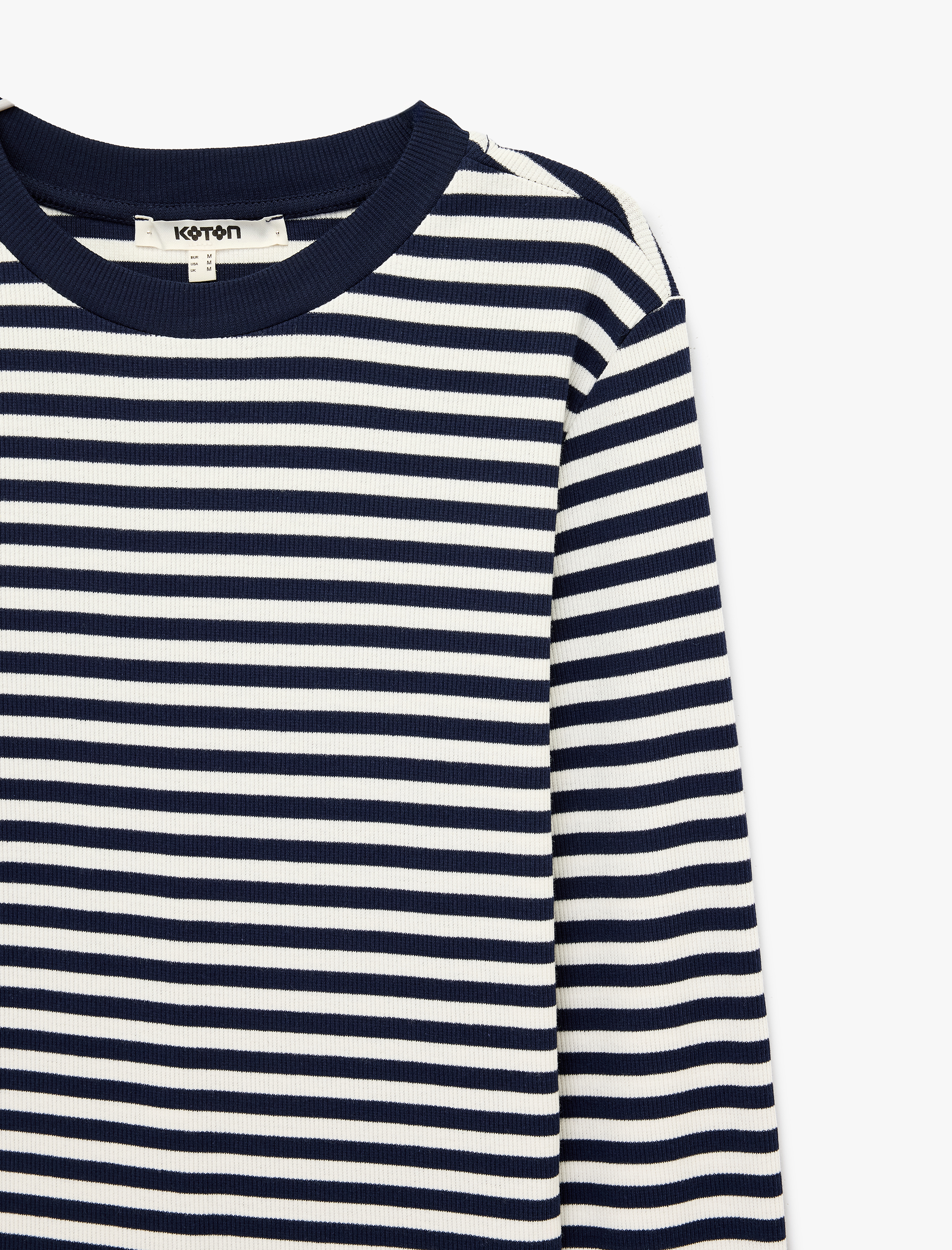   Pamuklu Slim Fit Bisiklet Yaka Uzun Kollu Çizgili Tişört