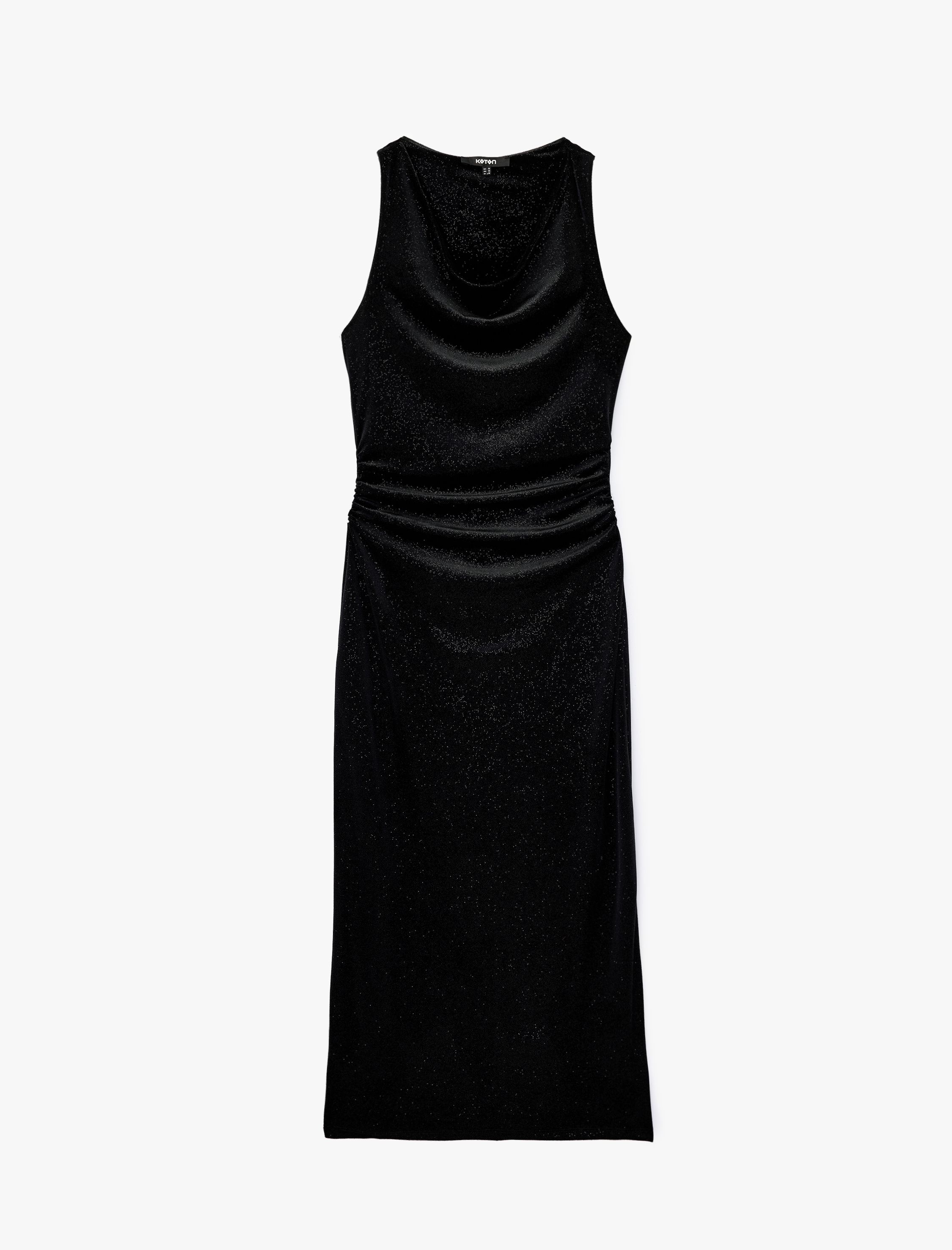   Slim Fit Kolsuz Degaje Yaka Drapeli Bodycon Simli Kadife Elbise