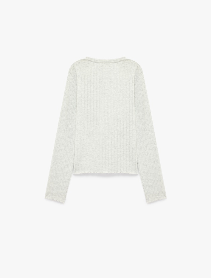  Rahat Kesim Kaşkorse Bisiklet Yaka Uzun Kollu Triko Pijama Üstü