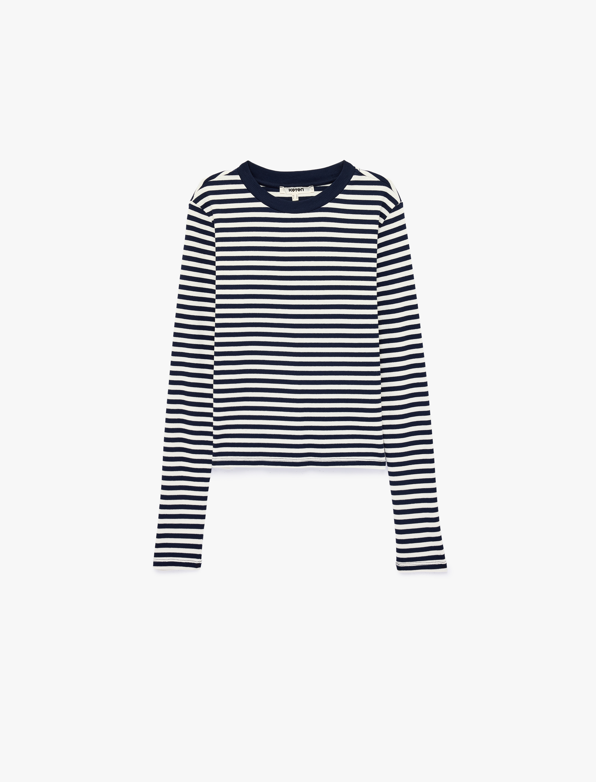   Pamuklu Slim Fit Bisiklet Yaka Uzun Kollu Çizgili Tişört