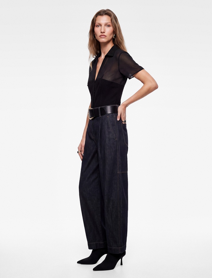  Koton X Selected by Melis Ağazat - Slim Fit Kısa Kollu Gömlek Yaka Viskon Bluz