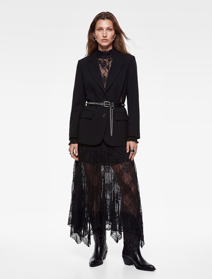  Koton X Selected by Melis Ağazat - Asimetrik Dantelli Maxi Kloş Etek