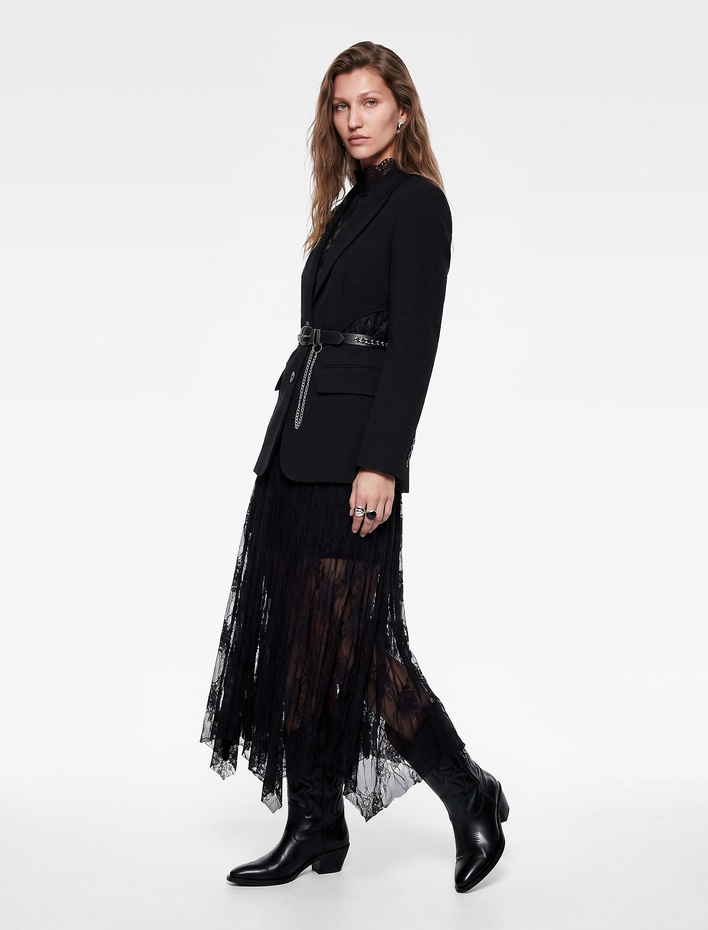  Koton X Selected by Melis Ağazat - Asimetrik Dantelli Maxi Kloş Etek