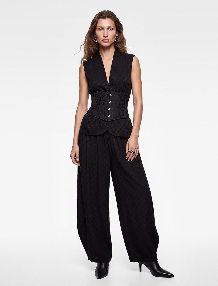  Koton X Selected by Melis Ağazat - Cepli Bol Kesim Floral Dokulu Şalvar Pantolon