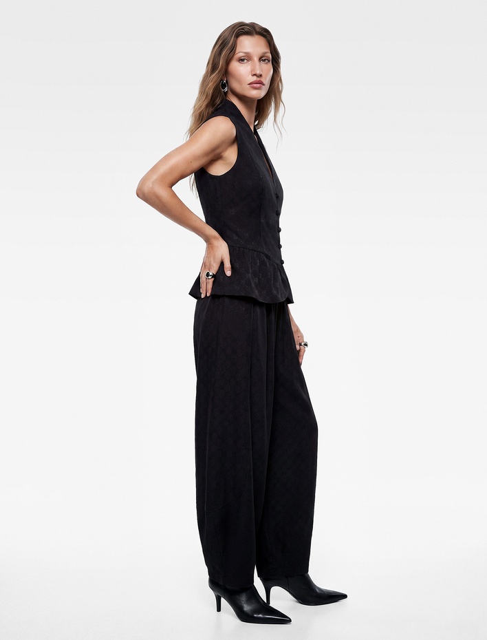  Koton X Selected by Melis Ağazat - Cepli Bol Kesim Floral Dokulu Şalvar Pantolon