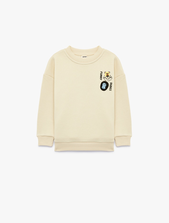 Erkek Bebek Hayvan Baskılı Şardonlu Bisiklet Yaka Uzun Kollu Sweatshirt