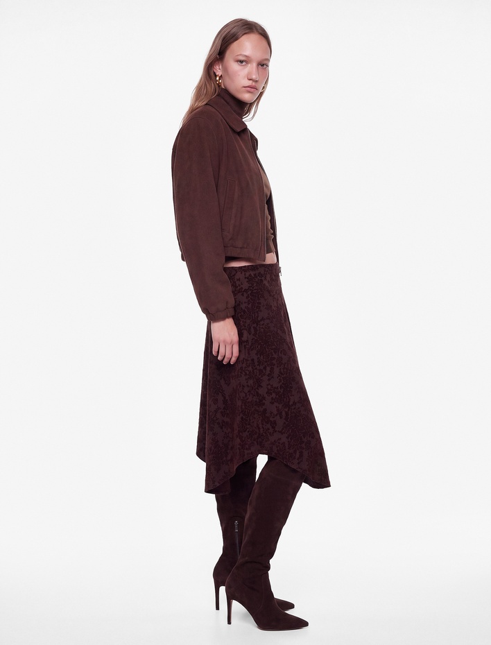  Volanlı A Kesim Slim Fit Çiçek Desenli Midi Etek