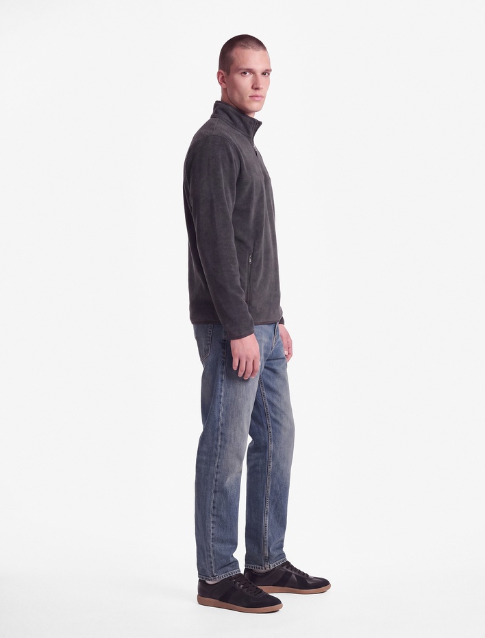  Uzun Kollu Dikiş Detaylı Yarım Fermuarlı Polar Sweatshirt