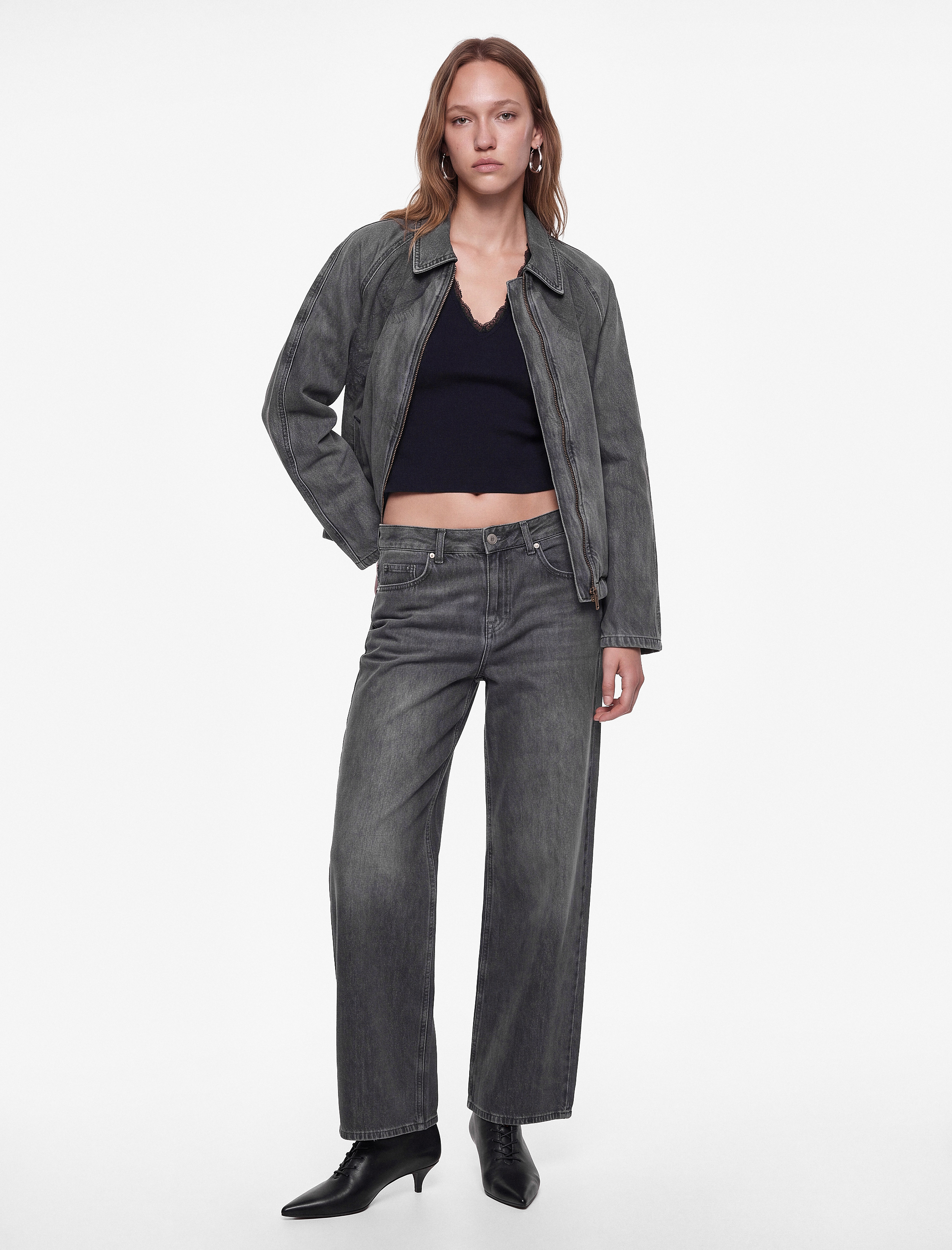   Pamuklu Cepli Düğmeli Düşük Bel Düz Bol Kalıp Denim Pantolon - Loose Straight Fit Jean