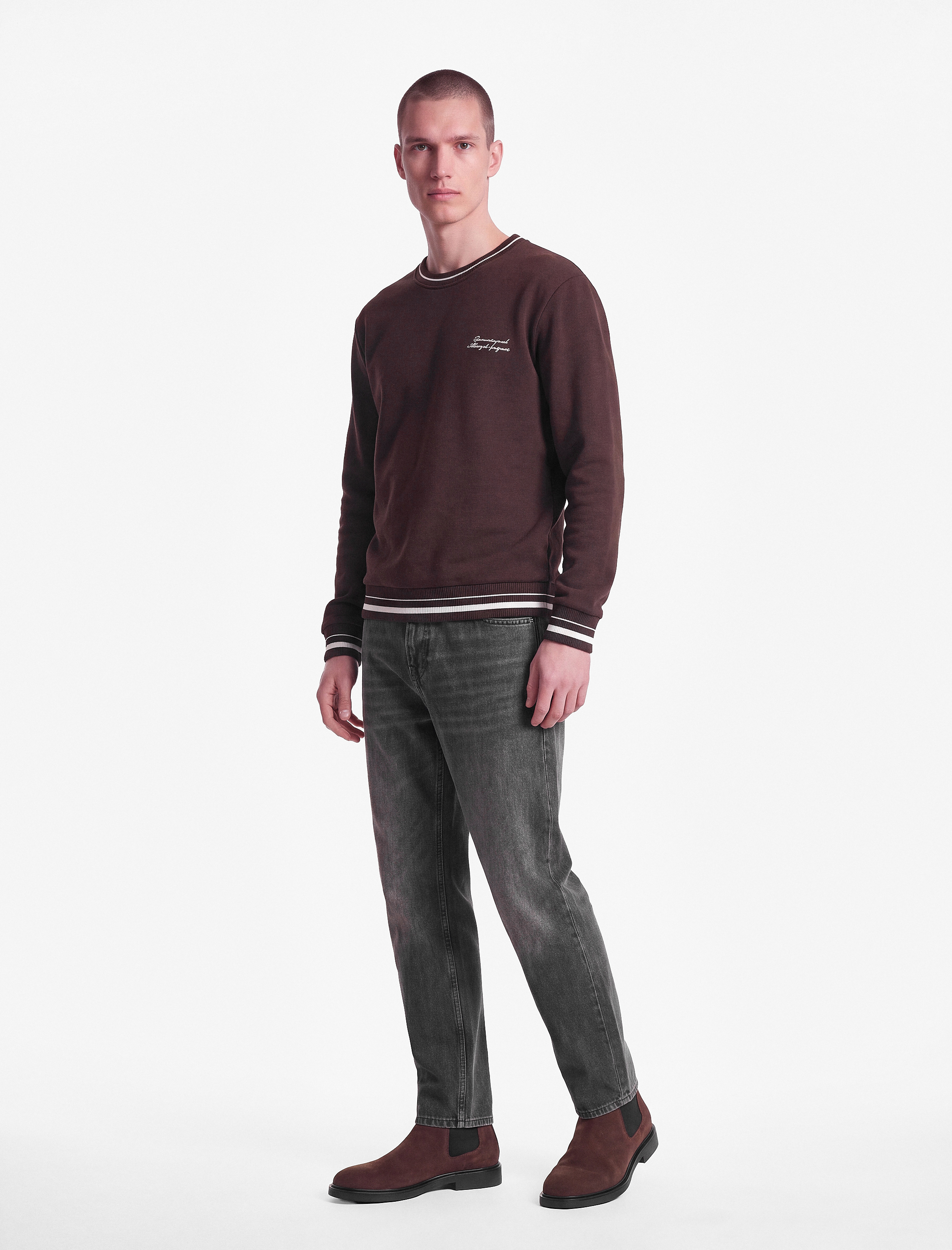   Şardonlu Uzun Kollu Nakışlı Bisiklet Yaka Sweatshirt