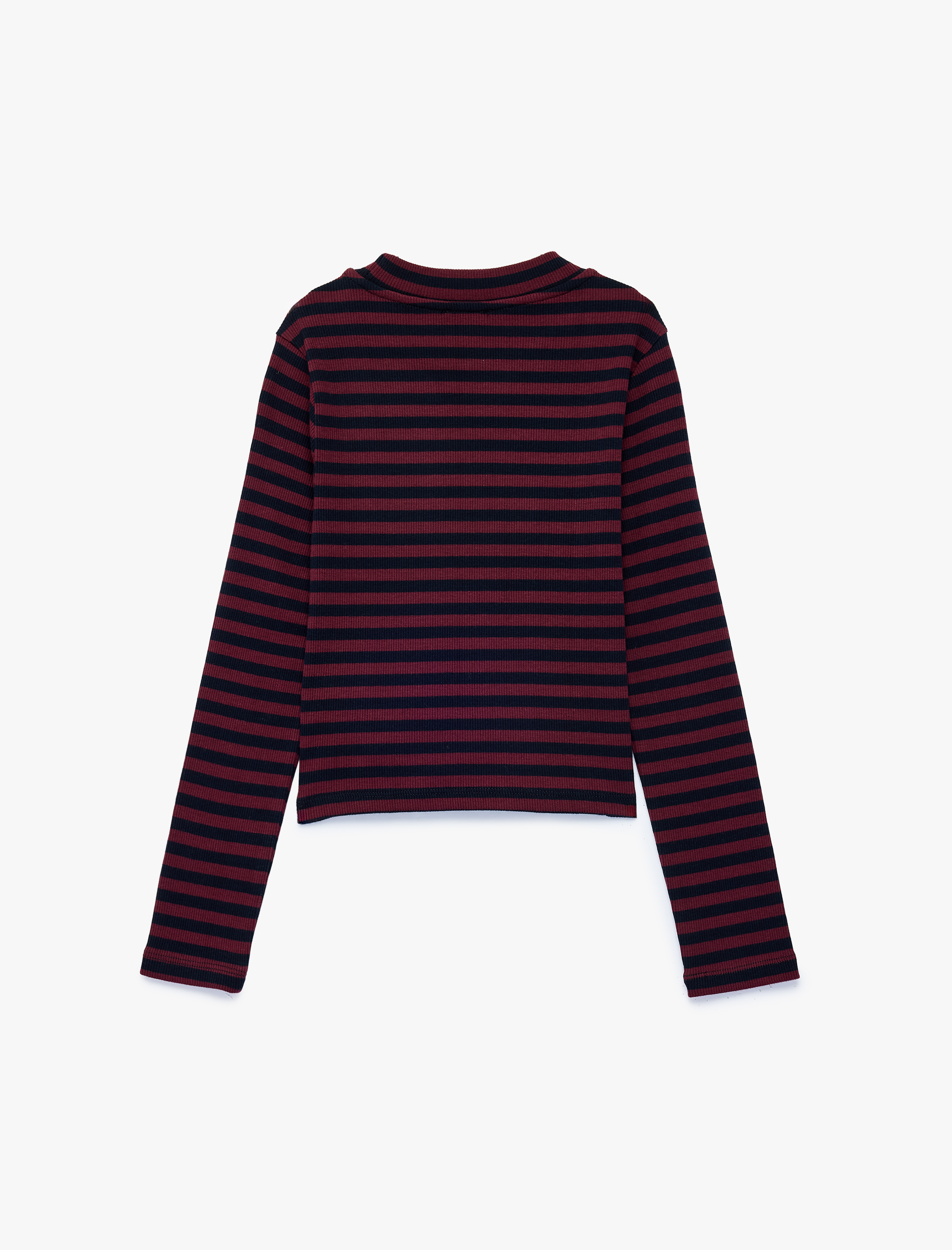 Kız Çocuk Baskılı Slim Fit Pamuklu Kaşkorse Bisiklet Yaka Uzun Kollu Çizgili Tişört