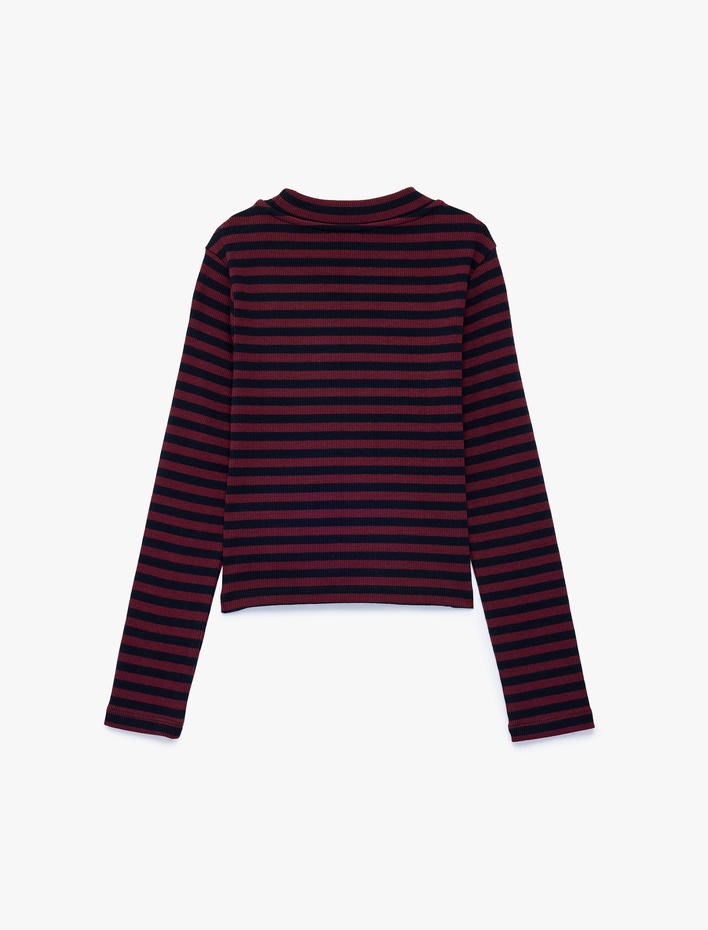 Kız Çocuk Baskılı Slim Fit Pamuklu Kaşkorse Bisiklet Yaka Uzun Kollu Çizgili Tişört