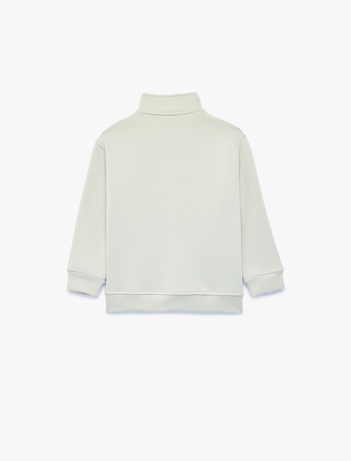 Erkek Çocuk Baskılı Şardonlu Uzun Kollu Yarım Fermuarlı Dik Yaka Sweatshirt