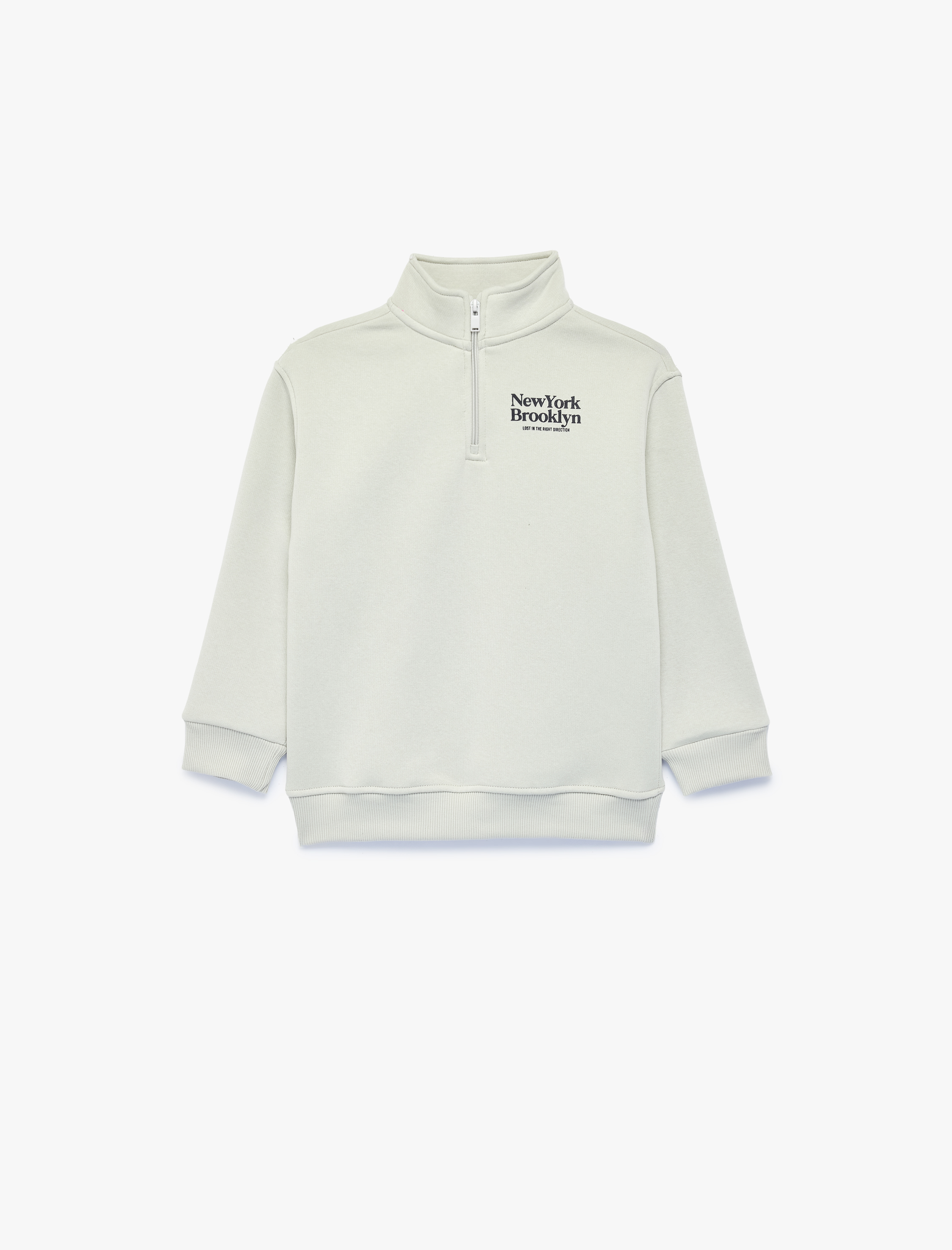  Erkek Çocuk Baskılı Şardonlu Uzun Kollu Yarım Fermuarlı Dik Yaka Sweatshirt