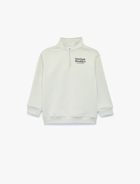 Baskılı Şardonlu Uzun Kollu Yarım Fermuarlı Dik Yaka Sweatshirt