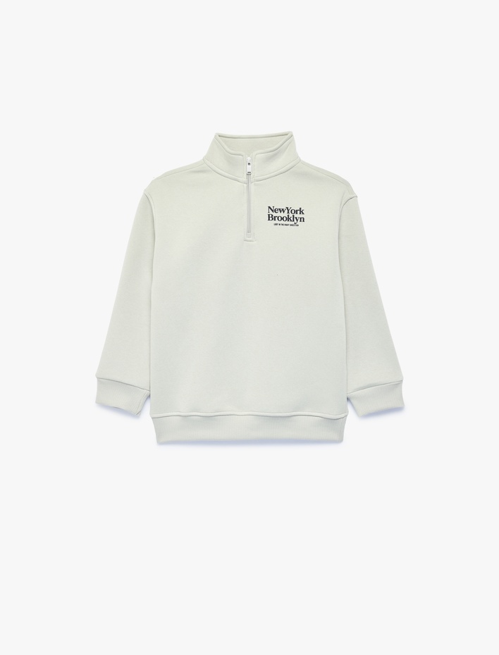 Erkek Çocuk Baskılı Şardonlu Uzun Kollu Yarım Fermuarlı Dik Yaka Sweatshirt
