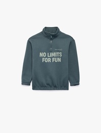 Fermuarlı Şardonlu Uzun Kollu Dik Yaka Oversize Sweatshirt