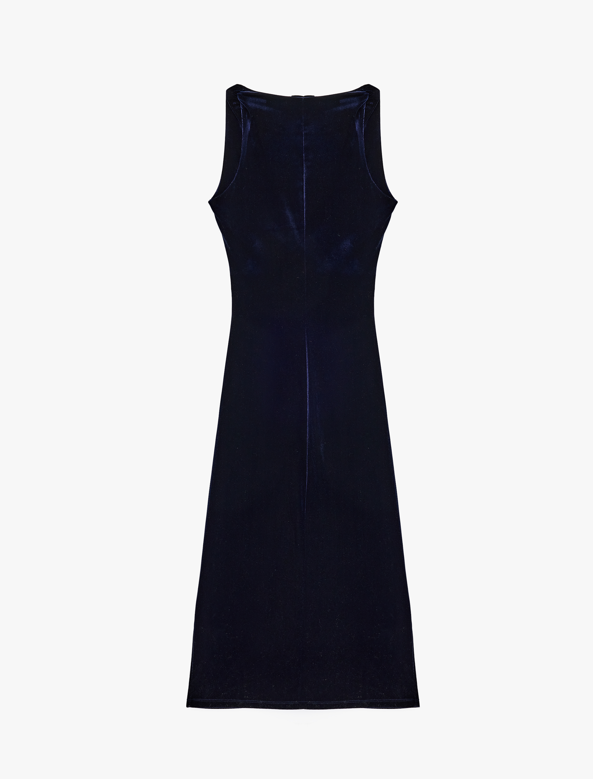   Slim Fit Yuvarlak Kayık Yaka Kolsuz Uzun Kadife Elbise