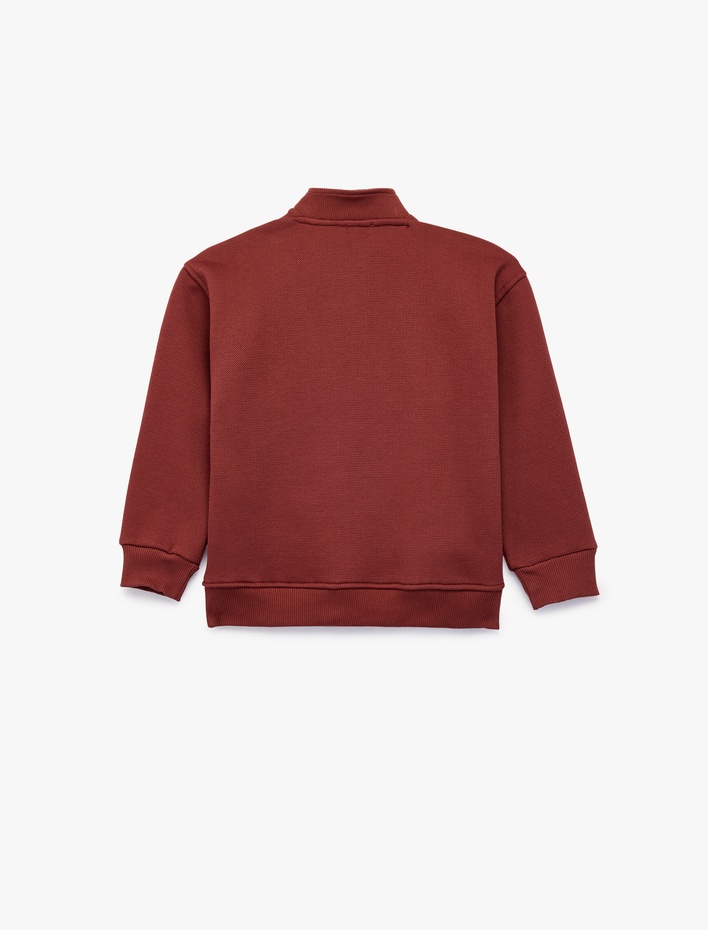 Erkek Çocuk Kanguru Cepli Uzun Kollu Yarım Fermuarlı Dik Yaka Sweatshirt