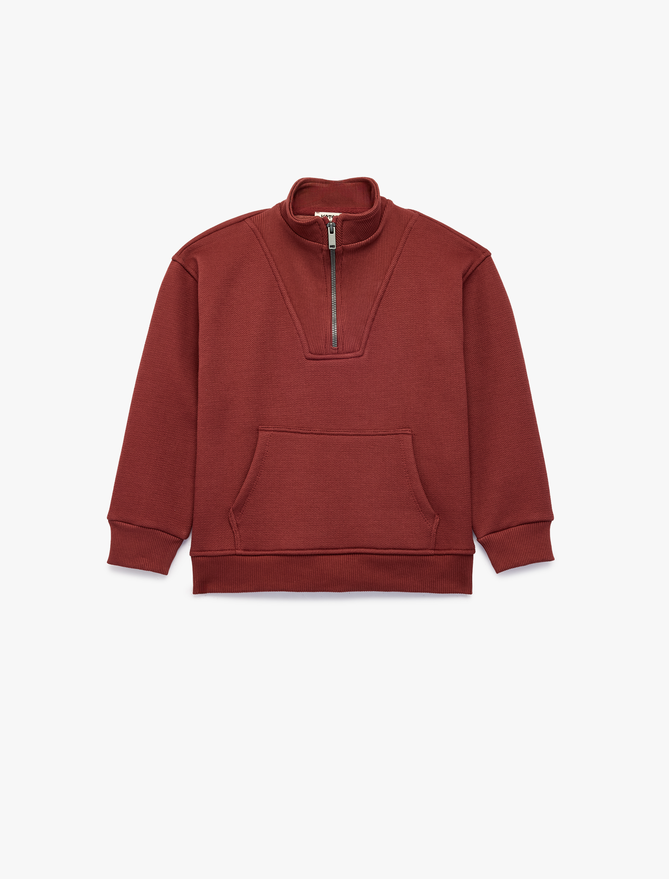  Erkek Çocuk Kanguru Cepli Uzun Kollu Yarım Fermuarlı Dik Yaka Sweatshirt