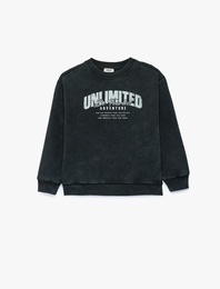Şardonlu Baskılı Uzun Kollu Bisiklet Yaka Sweatshirt