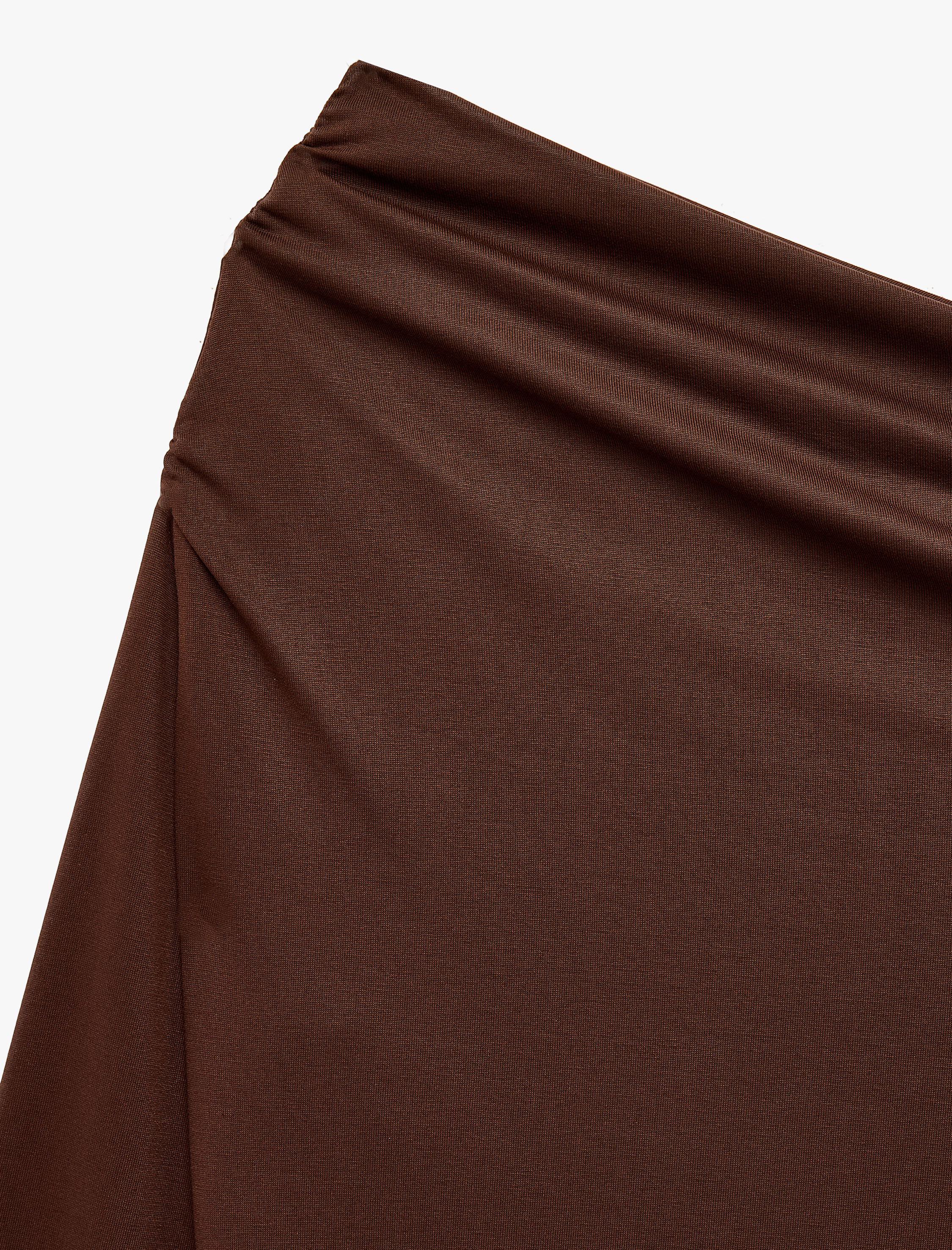   Modal Kumaş Asimetrik Kayık Yaka Uzun Kollu Omzu Açık Tişört Slim Fit Drapeli