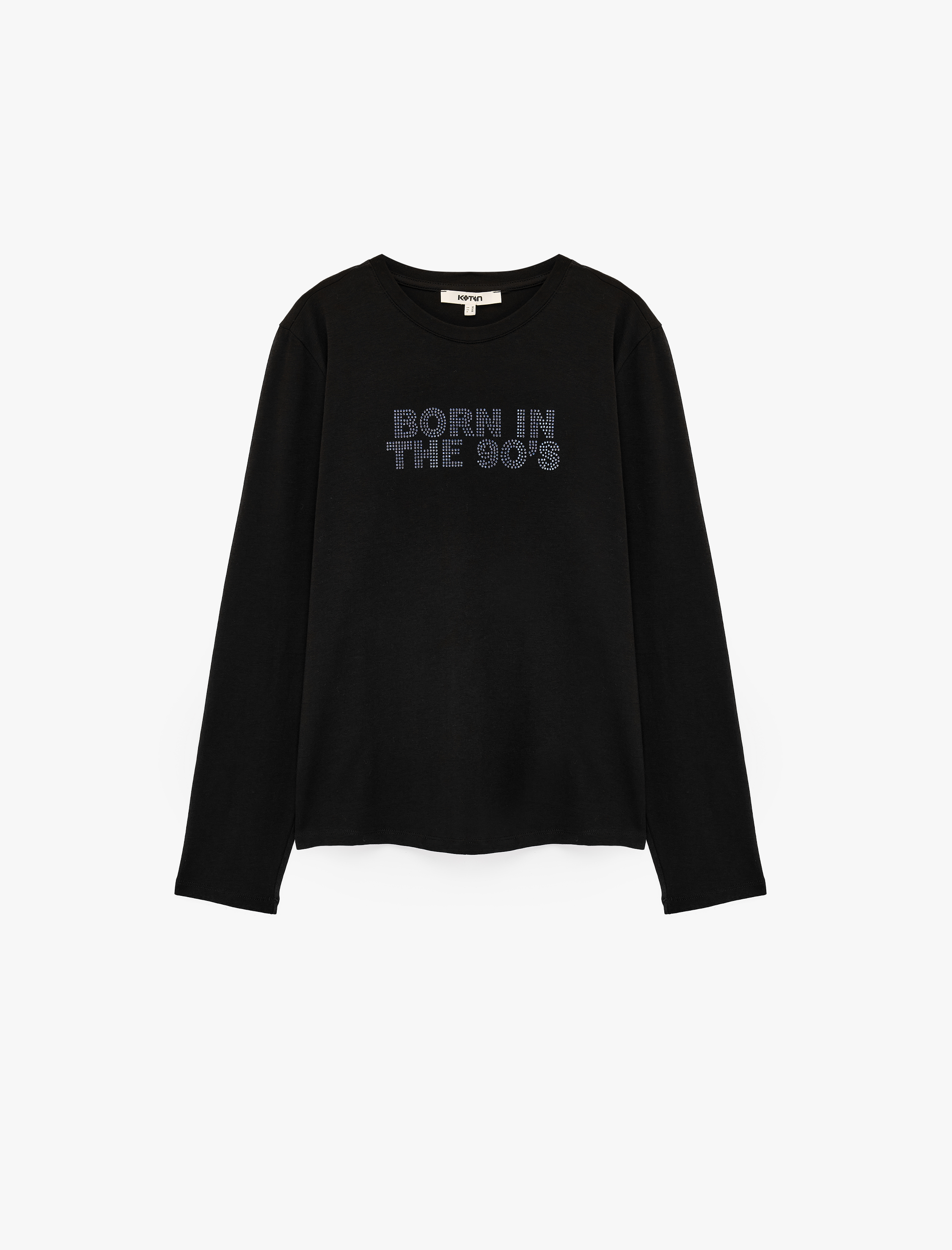   Koton X Sibil Çetinkaya - Bisiklet Yaka Uzun Kollu Parıltılı Taşlı Tişört Slim Fit Pamuklu
