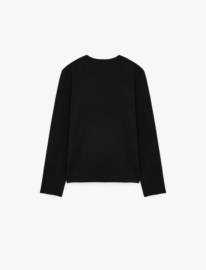  Koton X Sibil Çetinkaya - Bisiklet Yaka Uzun Kollu Parıltılı Taşlı Tişört Slim Fit Pamuklu