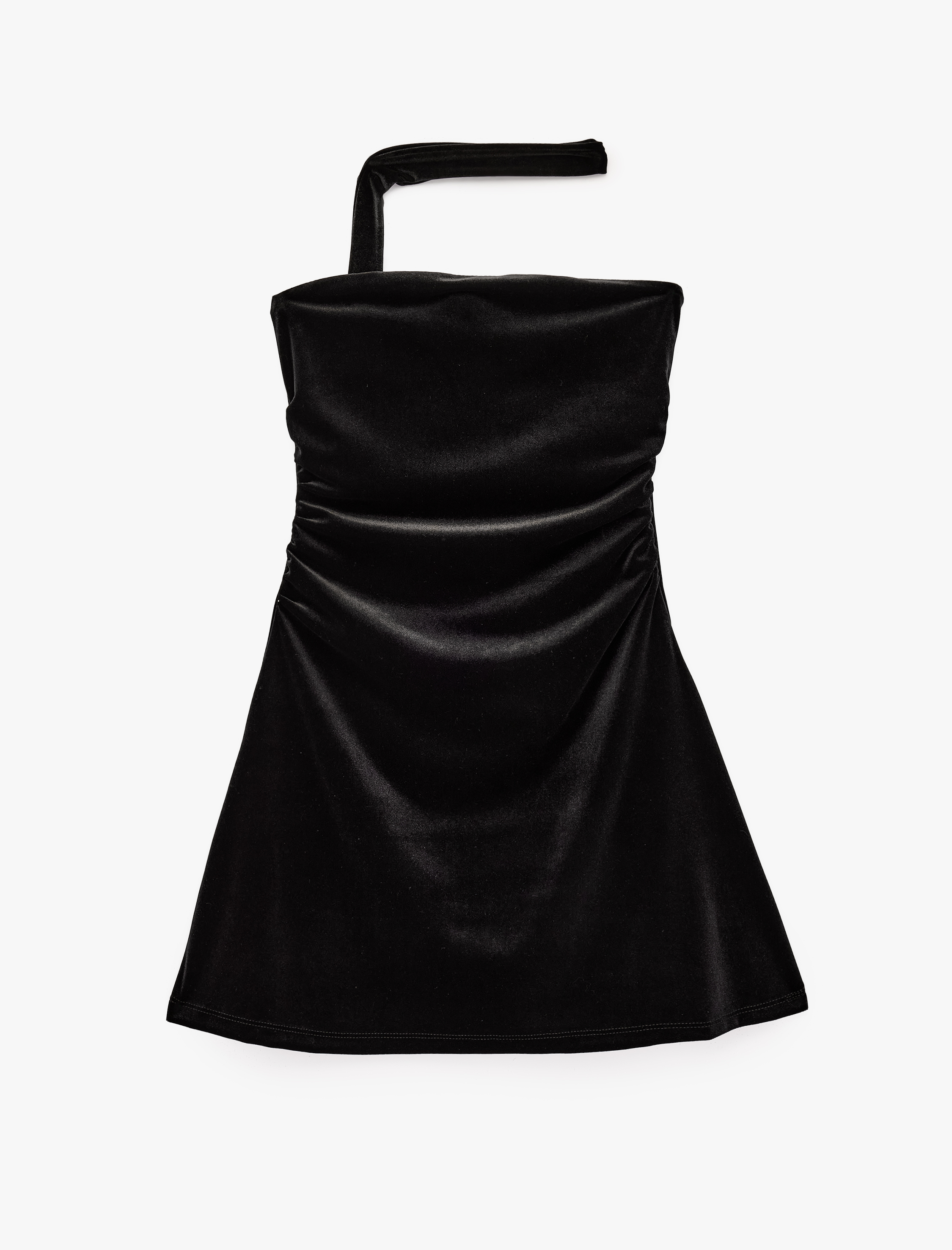   Slim Fit Fularlı Straplez Bodycon Kadife Mini Elbise