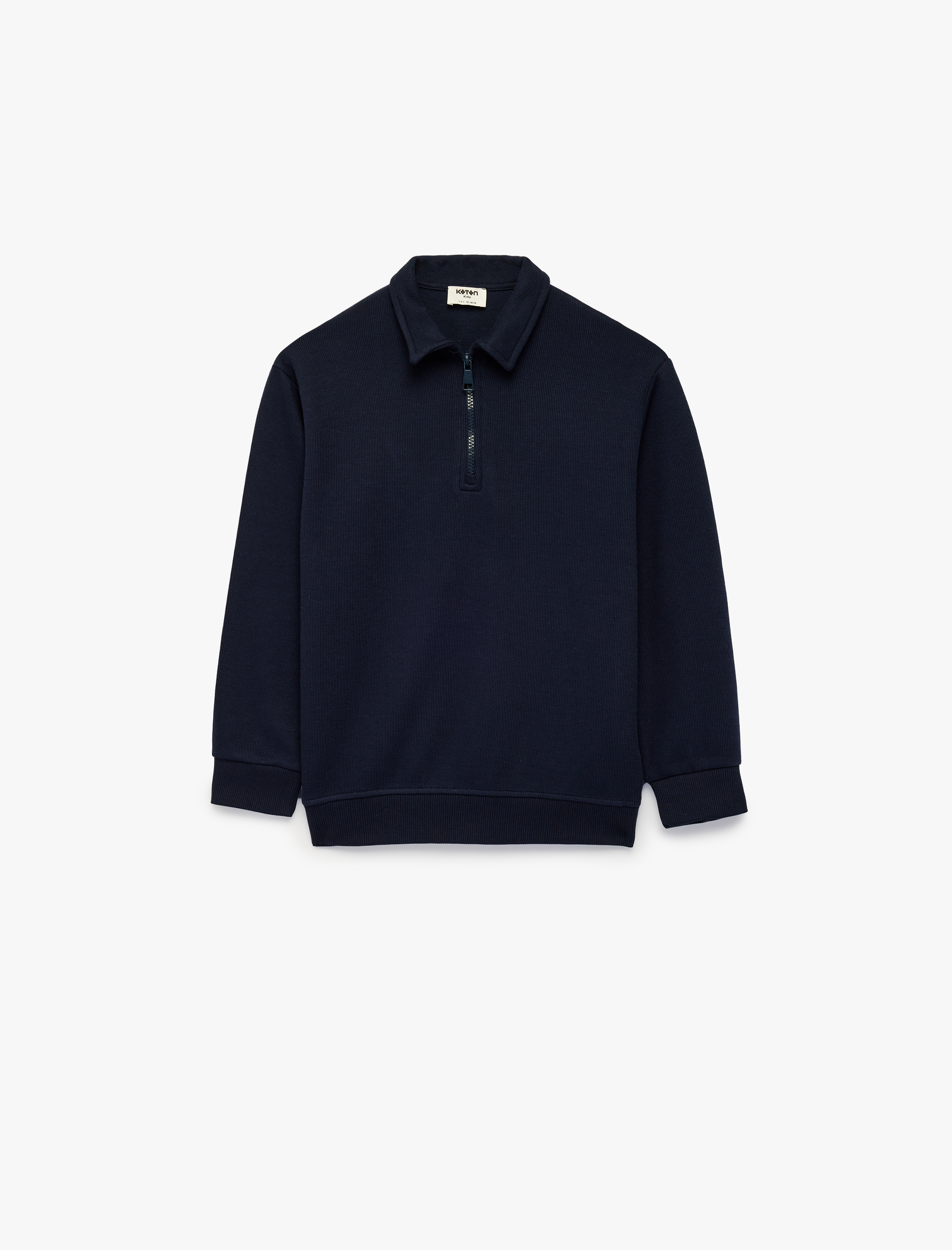  Erkek Çocuk Yarım Fermuarlı Pamuklu Uzun Kollu Polo Yaka Sweatshirt