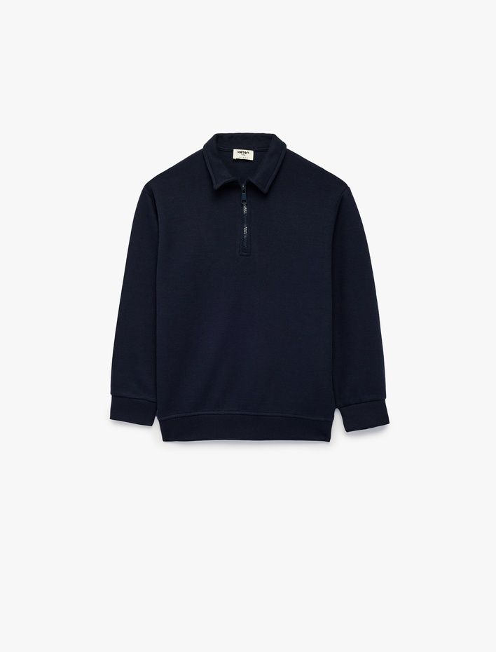 Erkek Çocuk Yarım Fermuarlı Pamuklu Uzun Kollu Polo Yaka Sweatshirt