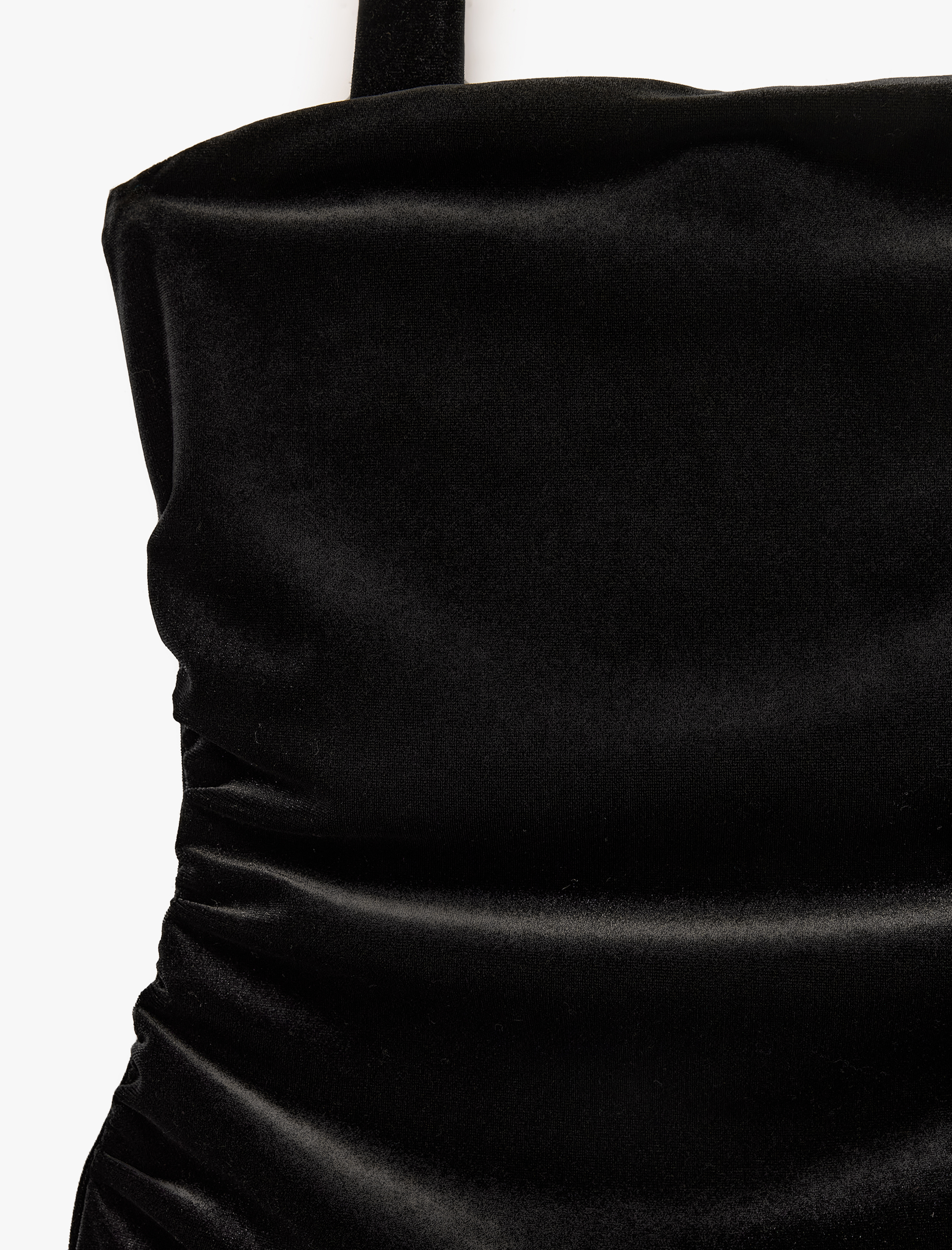   Slim Fit Fularlı Straplez Bodycon Kadife Mini Elbise