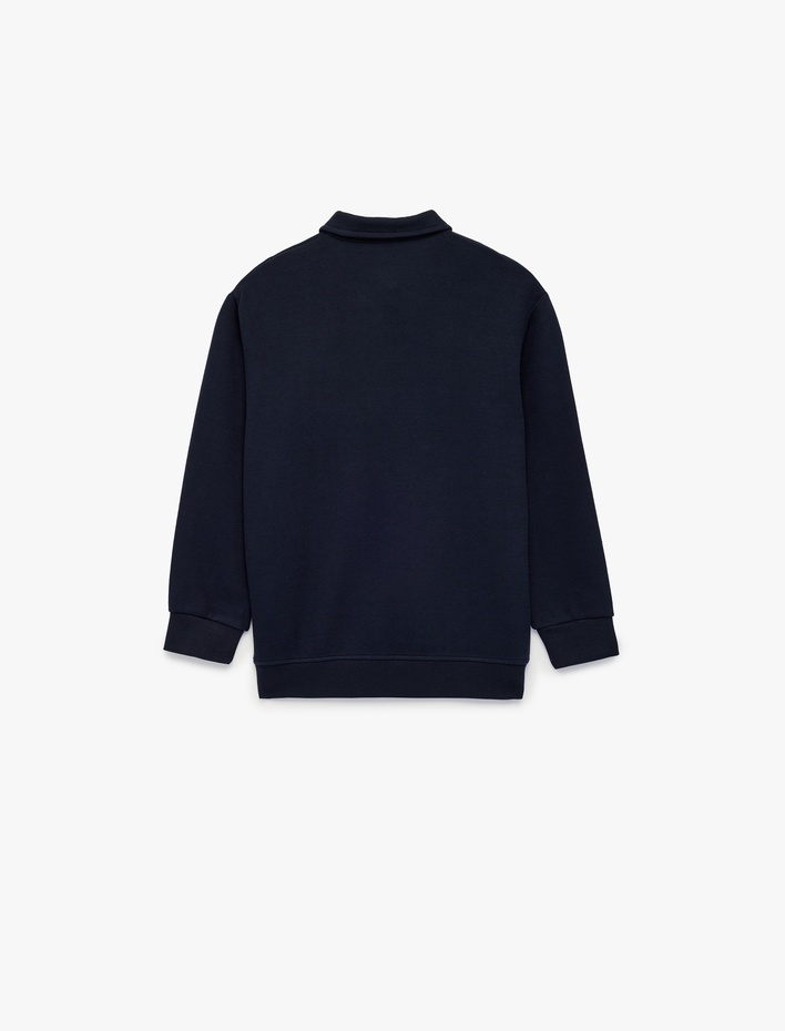 Erkek Çocuk Yarım Fermuarlı Pamuklu Uzun Kollu Polo Yaka Sweatshirt