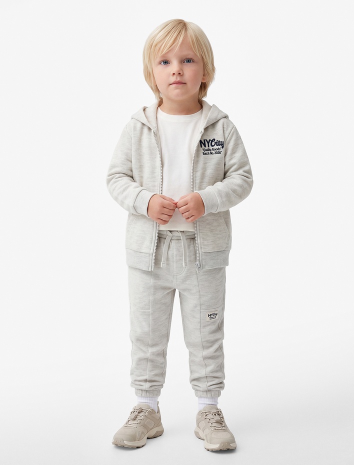 Erkek Bebek Nakışlı Uzun Kollu Kapşonlu Fermuarlı Oversize Sweatshirt