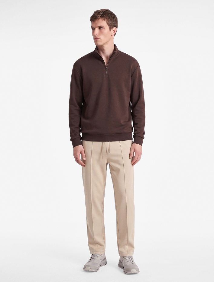  Oversize Pamuklu Uzun Kollu Dik Yaka Yarım Fermuarlı Spor Sweatshirt