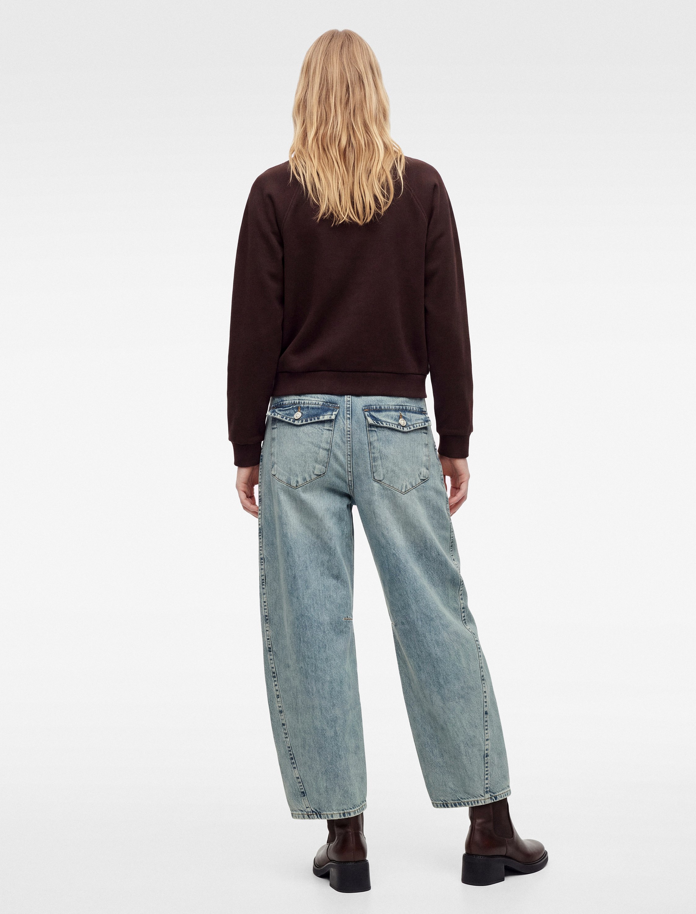   Pamuklu Normal Bel Cepli Balon Fit Relax Barrel Denim Pantolon - Barrel Jeans