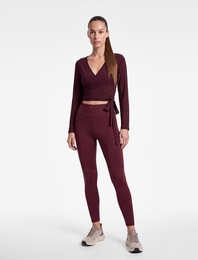 Modal Karışımlı Slim Fit V Yaka Uzun Kollu Crop Bağlamalı Kruvaze Spor Tişört