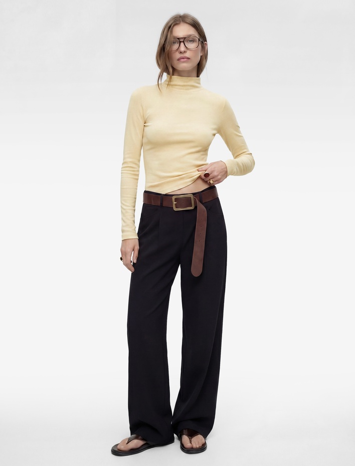  Yün Karışımlı Slim Fit Uzun Kollu Dik Yaka Tişört