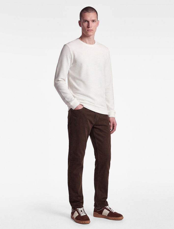  Pamuklu Uzun Kollu Dokulu Basic Bisiklet Yaka Sweatshirt