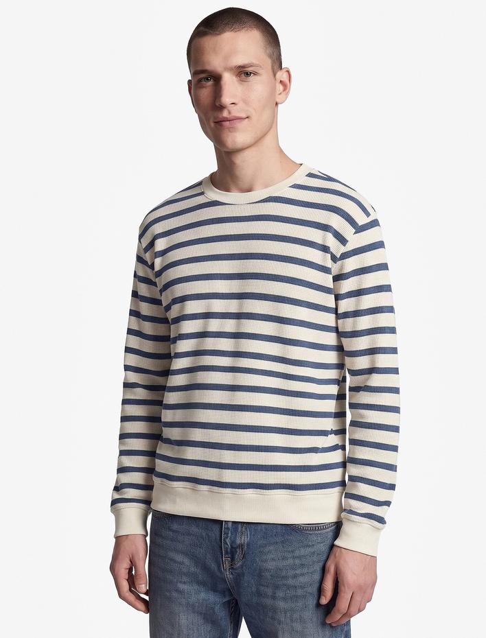  Uzun Kollu Üç İplik Şardonlu Bisiklet Yaka Çizgili Sweatshirt