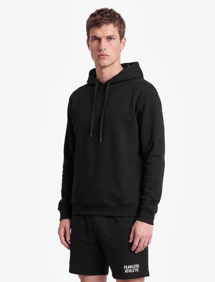  Uzun Kollu Üç İplik Şardonlu Pamuklu Kapşonlu Spor Sweatshirt